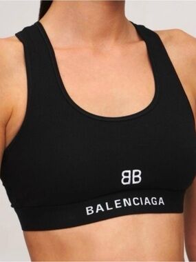 Balenciaga Black Logo Racerback Sports Bra